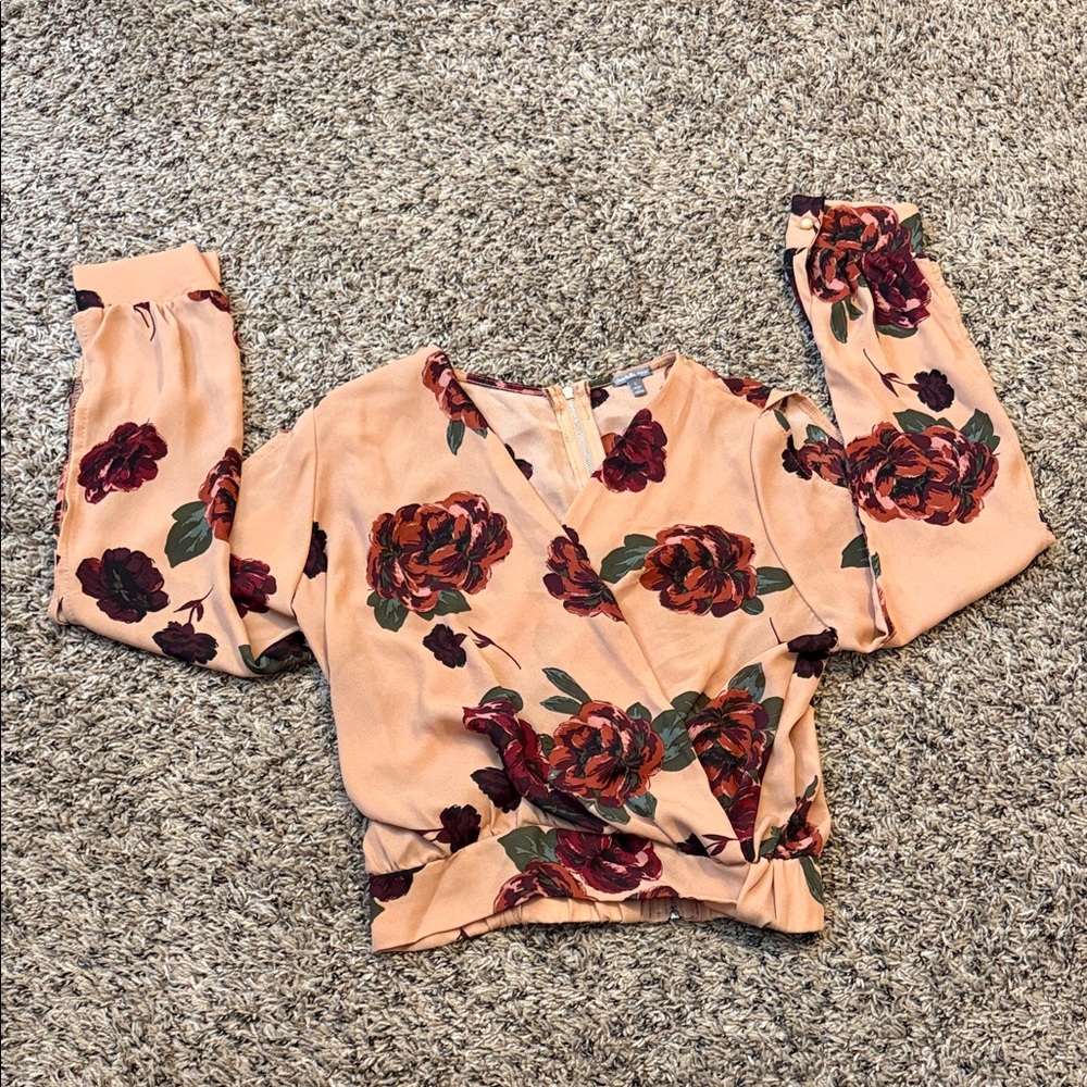 Charlotte Russe Blouse with Dark Red Floral Design